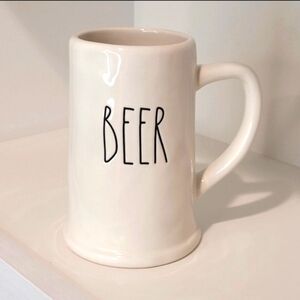 Rae Dunn BEER Coffee Mug Cup Tea 6" Farmhouse‎ White Artisan Magenta Minimalist